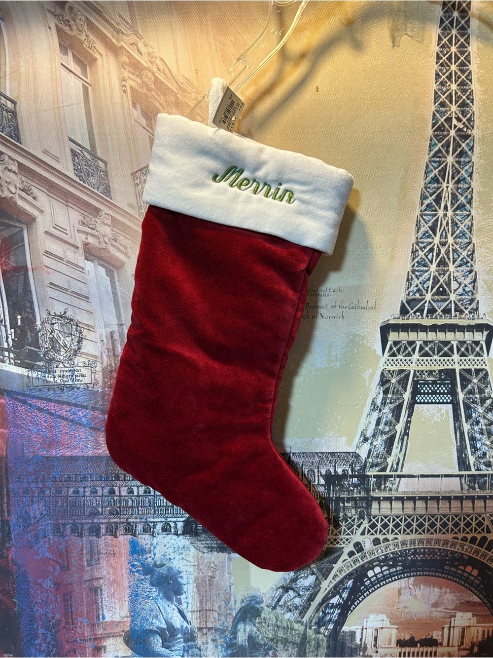 Pottery Barn stocking Merrin Christmas red velvet NWT classic new kids small